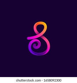 Number eight neon light logo. Vector handwritten script font for night club labels, futuristic company, casino posters etc.