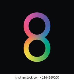 Number eight, numeral, simple letter. Rainbow color and dark background