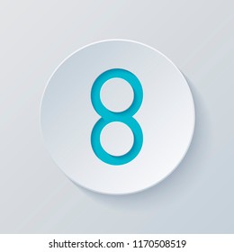 Number eight, numeral, simple letter. Cut circle with gray and blue layers. Paper style