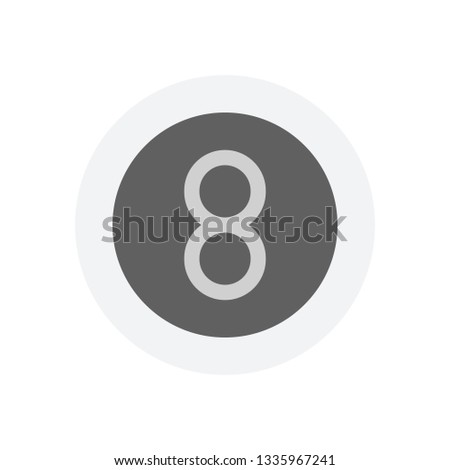 Number eight, numeral, simple letter. Icon in colored circle with gray bold border. Web button, modern flat design