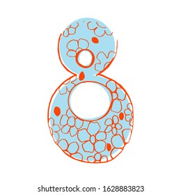 The number eight is in an ornament of flowers. Vector image in a fun style  for March 8.