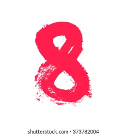 Number eight painted with a dry brush. Hand drawn font. Vector grunge style design elements for use in posters or prints.