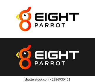 Number eight parrot head logo design.