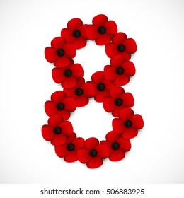 number eight in poppies
