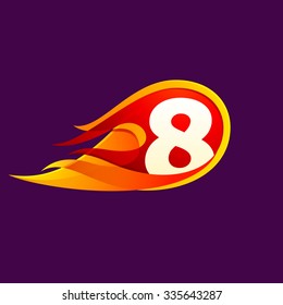 Number eight with red fire flames. Vector design template elements for your application or corporate identity.