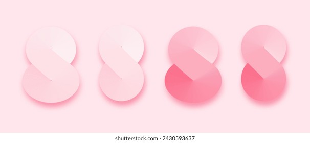 Number eight set isolated on pink background. International women's day design element collection. 8 number template in papercut style. Vector illustration