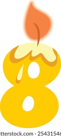 
Number Eight Shaped Candle Vector Cartoon Design Illustration. Numerical designed celebratory décor for birthday event
