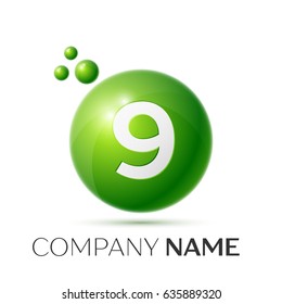 Number eight splash logo. Green dots and bubbles number design on grey background. Vector Illustration