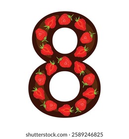 The number eight in strawberries and chocolate