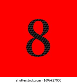número ocho en textura con aspecto de metal negro opaco vector editable sobre fondo rojo
