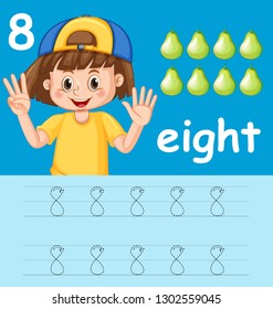 Number eight tracing worksheets illustration