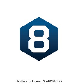 Number eight vector logo symbol in the dark blue hexagonal on white background. Vector template for your design