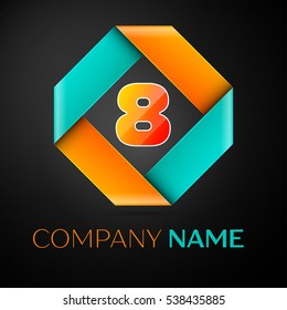 Number eight vector logo symbol in the colorful rhombus on black background. Vector template for your design
