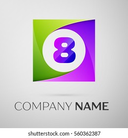 Number eight vector logo symbol in the colorful square on grey background. Vector template for your design