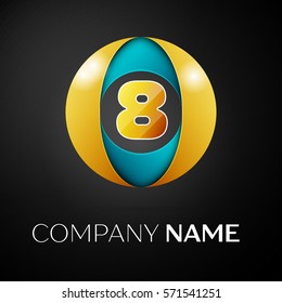 Number eight vector logo symbol in the colorful circle on black background. Vector template for your design