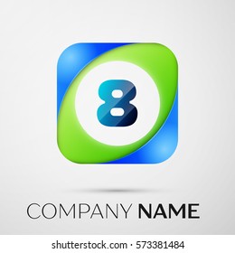 Number eight vector logo symbol in the colorful square on grey background. Vector template for your design