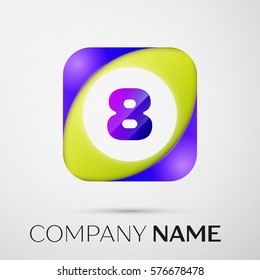 Number eight vector logo symbol in the colorful square on grey background. Vector template for your design