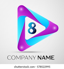 Number eight vector logo symbol in the colorful triangle on grey background. Vector template for your design