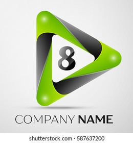Number eight vector logo symbol in the colorful triangle on grey background. Vector template for your design