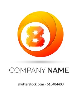 Number eight vector logo symbol in the colorful circle on grey background. Vector template for your design