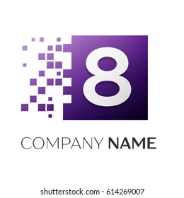 Number eight vector logo symbol in the colorful square on white background. Vector template for your design