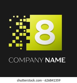 Number eight vector logo symbol in the colorful square on black background. Vector template for your design