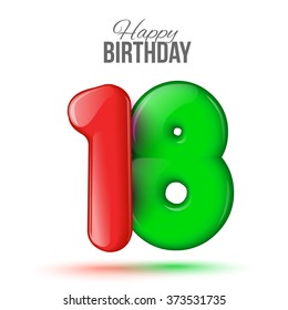 Number eighteen, 18 greeting card, 3d number eighteen, Vector illustration.  Sample card, celebrating birthday. 