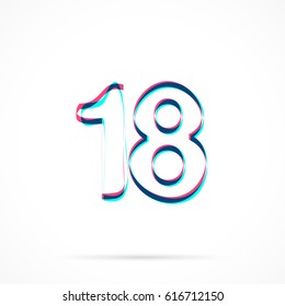 Number Eighteen, 18 hand drawn with blue and pink highlighters, isolated on a blank background.
Vector illustration, easy to edit, manipulate, resize or colorize.