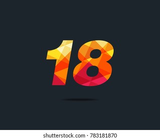 Number eighteen 18 Logo Icon, filled with geometric pattern. polygon letter. Vector Element.

