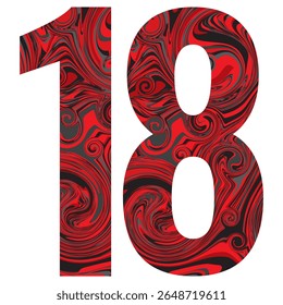 Number Eighteen With Abstract Black And Red Pattern