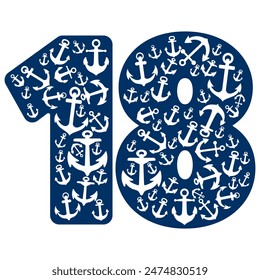 Number Eighteen With Anchor Pattern. Number 18 Isolated On A White Background
 - Powered by Shutterstock - Get 15% off with code: PIKWIZARD15