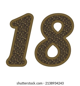 Number Eighteen With Arabian Style Arabesque Pattern Eastern Ethnic Ornament. Number 18 Isolated On A White Background
