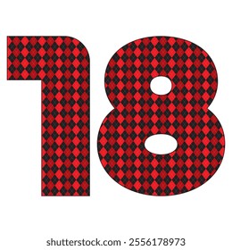 Number Eighteen With Argyle Pattern Vector Illustration. Number 18 Isolated On A White Background
