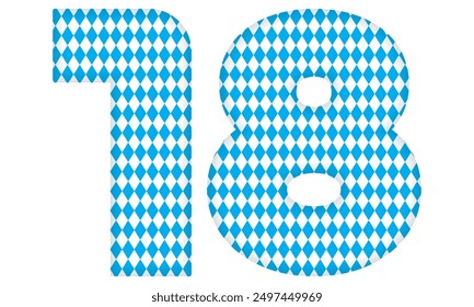 Number Eighteen With Bavarian Oktoberfest Seamless Pattern Vector Illustration. Number 18 Isolated On A White Background
