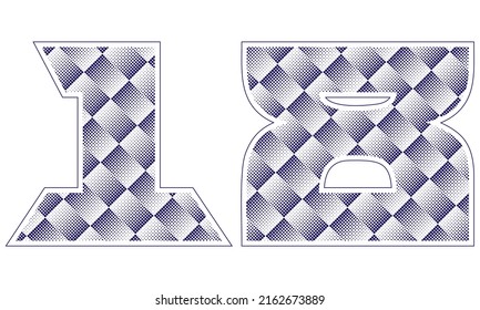 Number Eighteen With Dotted Pattern Vector Illustration. Blue Number 18 Isolated On A White Background

