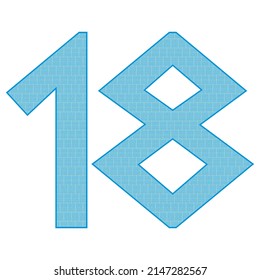 Number Eighteen With Greek Or Roman Ancient Font. Blue Number 18 With Traditional Greek Ornament
