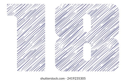 Number Eighteen With Hand Drawn Pattern Vector Illustration. Number 18 With Line Pattern Isolated On A White Background
 - Powered by Shutterstock - Get 15% off with code: PIKWIZARD15