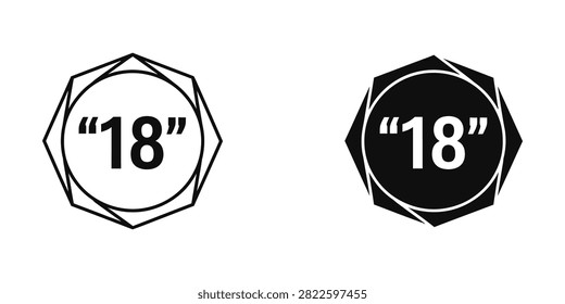 Number eighteen icon set with abstract geometric polygonal borders eighteen geometric numerology minimalist