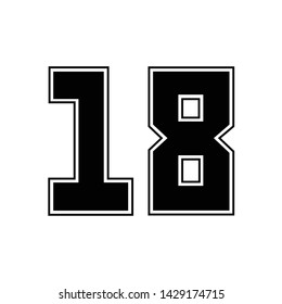 number eighteen vector, 18 numbers on the player's t-shirt template, logo numeric on clothes,
