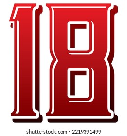 Number Eighteen Vector Illustration. Number 18 Isolated On A White Background
