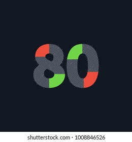 Number eighty 80 Logo Icon, filled with line pattern. Vector 

