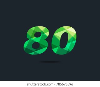 Number eighty 80 Logo Icon, filled with geometric pattern. polygon letter. Vector Element.
