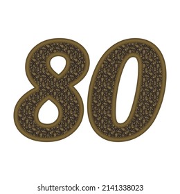 Número Ochenta Con Ornamento Étnico Oriental De Estilo Árabe. Número 80 Aislado En Un Fondo Blanco
