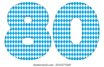 Number Eighty With Bavarian Oktoberfest Seamless Pattern Vector Illustration. Number 80 Isolated On A White Background
