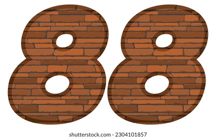 Number Eighty Eight In Brick Style Vector Illustration. Number 88 With Brick Texture Isolated On A White Background