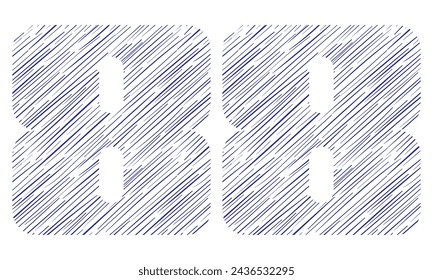 Number Eighty Eight With Hand Drawn Pattern Vector Illustration. Number 88 With Line Pattern Isolated On A White Background
