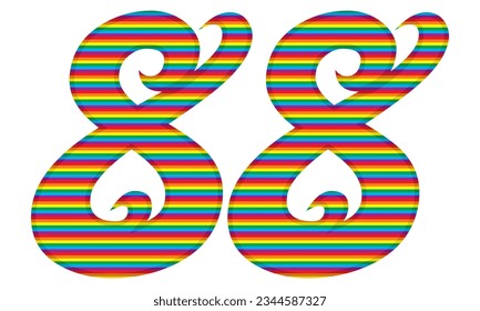 Number Eighty Eight With Rainbow Colors Pattern Vector Illustration. Number 88 In LGBT Flag Colors