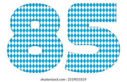 Number Eighty Five With Bavarian Oktoberfest Seamless Pattern Vector Illustration. Number 85 Isolated On A White Background
