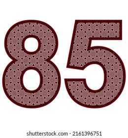 Number Eighty Five With Islamic Pattern Vector Illustration. Number 85 With Arabic Pattern Isolated On A White Background
