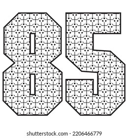 Number Eighty Five With Soccer Ball Pattern Vector Illustration. Number 85 With Football Ball Pattern Isolated On A White Background
